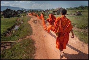Monks march through Cambodia's Areng Valley to protest deforestation for dam building and illegal felling. (Image by Luc Forsyth)