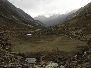 <p>Remnant of an old glacier lake formed by the receding of the Gangotri Glacier in India. The mouth of the glacier was around this area in 1971. (Photo by Greenpeace / Peter Caton)</p>