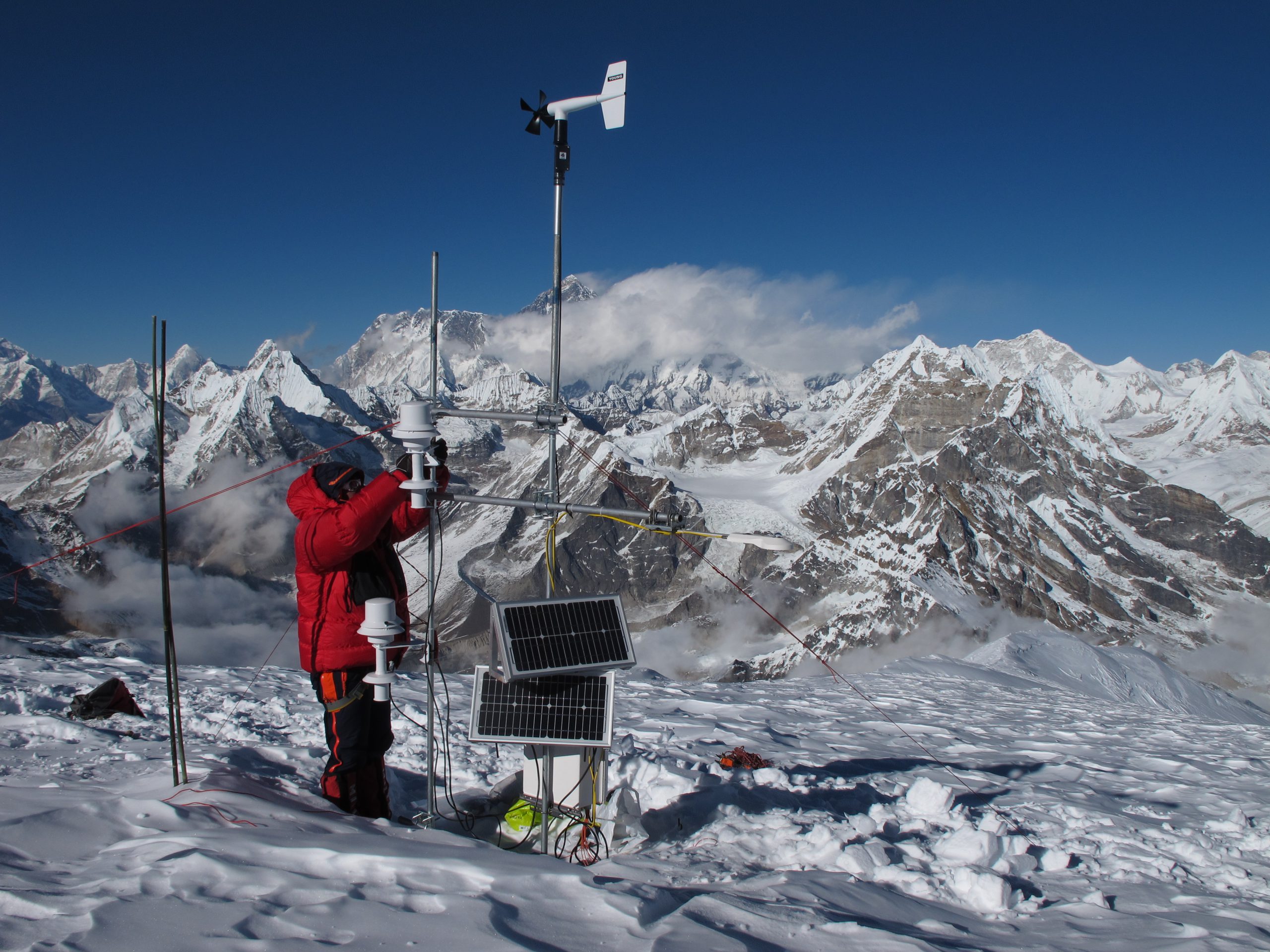 <p>Taking measurements in the Mera Glacier region of the Dudh Kosi basin, Credit: Patrick Wagnon</p>