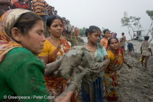 <p>Women built dykes to protect themselves from floods. Floods claim about 1,500 lives and affect 32 million people in India every year</p>