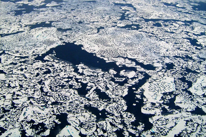 <p>Methane leaking through the cracks of melting permafrost in the Arctic (NASA&#8217;s Earth Observatory)</p>