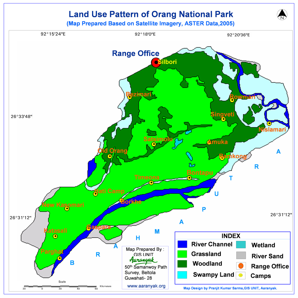 Land use pattern in Orang in 2005 [map prepared by Aaranyak from satellite images]