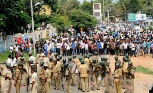 <p>Protests in Bangalore over Cauvery water. (Source: PTI)</p>
