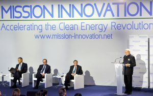 <p>Narendra Modi addressing the Innovation Summit in COP 21, Paris, France [image by PIB]</p>
