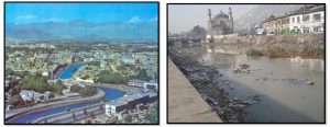 <p>Kabul city before the decades of conflict on the left, and now, on the right [image courtesy Naim Eqrar]</p>
