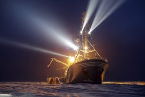 <p>Research vessel Lance was frozen into the sea in January 2015, and researchers stayed on to study climate change (credit: Norwegian Embassy).</p>