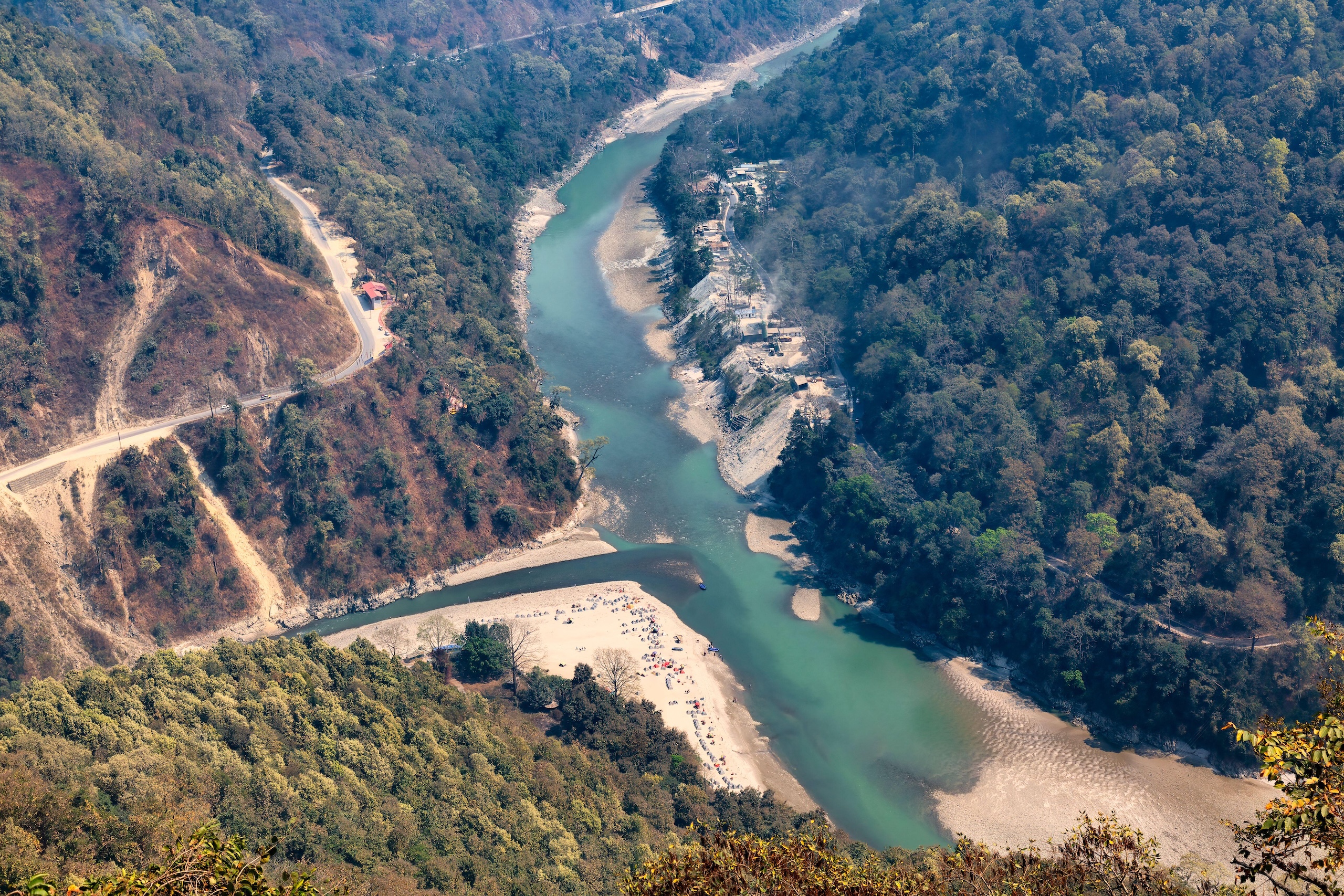 <p>Aerial view of Teesta river valley (Image: Roop Dey / Alamy)</p>