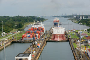 <p>The Panama Canal’s Gatun locks (image: <a href="https://www.flickr.com/photos/photo_art/16243784838" target="_blank" rel="noopener">Robbie </a>).</p>