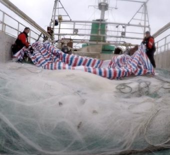 USCGC Alex Haley (WMEC 39) and People's Republic of China Coast Guard crew members uncover an approximately 5.6-mile drift net onboard the fishing vessel Run Da during a joint boarding of the vessel in the North Pacific Ocean, 860 miles east of Hokkaido, Japan, June 16, 2018. 