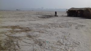 Dry silt deposited and spread over kilometres near Ganga ghat in Patna before monsoon