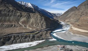 Confluence of Indus and Zanskar rivers originating in the high Himalayas