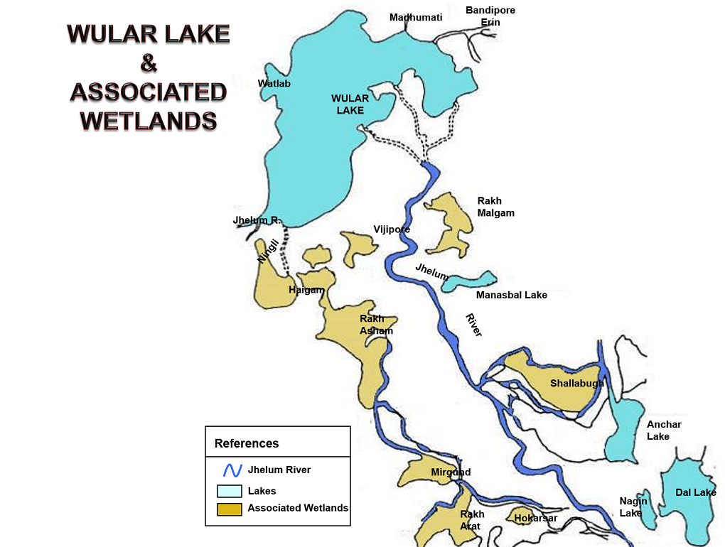 map of wular lake and associated wetlands