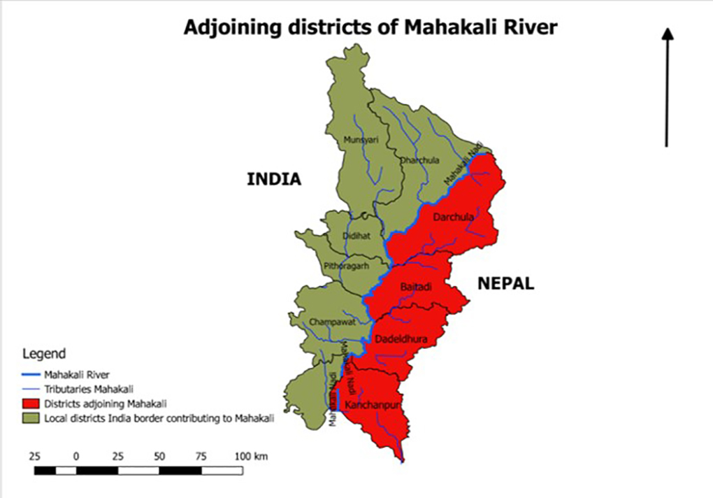 Map of adjoining districts of Mahakali River. 