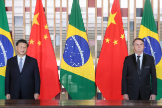 China's president Xi Jinping and Brazil's President Jair Bolsonaro at the 11th BRICS Summit in Brasilia