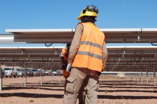 A worker at the Cauchari solar plant in Argentina's Jujuy province
