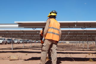 A worker at the Cauchari solar plant in Argentina's Jujuy province