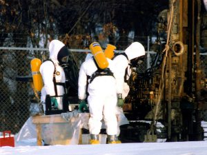 Workers in 'Hazmat' suits at a US Superfund site.