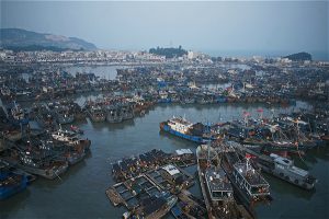 Fishing vessels moored in the port of Zhangzhou, Fujian Province