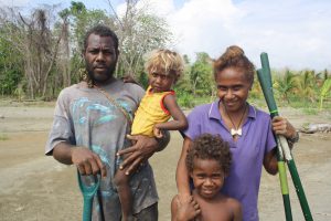 <p>A family in the Solomon Islands in the South Pacific. Leaders from vulnerable island states have rejected the &#8216;climate refugee&#8217; label, and instead emphasise the &#8216;resilience&#8217; of their peoples. (Image by </p>