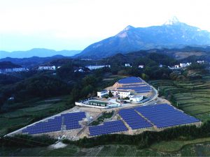 A solar farm in Yuexi country, Anhui province. The government hopes that solar power can help reduce poverty and deal with overcapacity in the solar sector (Image by weibo)