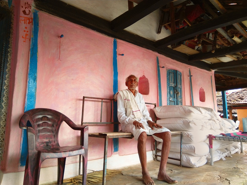 Motiram Meena in the verandah of his home 