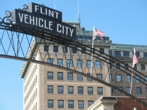 Entrance to 'Flint vehicle city'