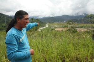<p>Luis Sánchez Shiminaycela points to the construction works near the house he was evicted from (Image: Andrés Bermúdez Liévano)</p>