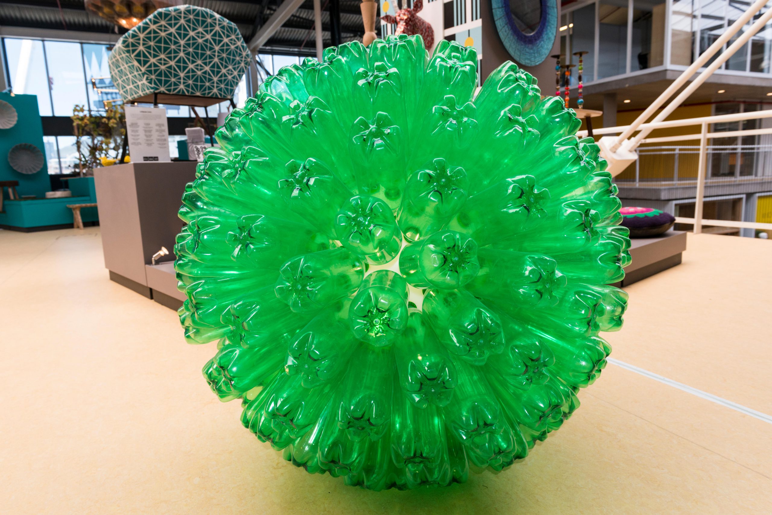 <p>Circular economy in action: plastic bottles recycled into a lamp, Cape Town, South Africa<br />
(Image: Ulrich Doering / Alamy)</p>