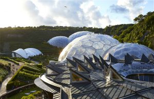<p>Cathedral to botany. A bird&#8217;s eye view of the Eden Project Cornwall at dusk.</p>