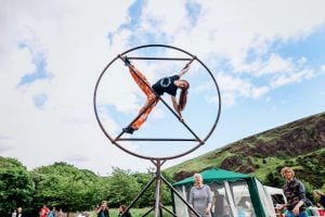 <p>Aerial performer, Edinburgh, 16 June (Image: Extinction Rebellion Scotland)</p>