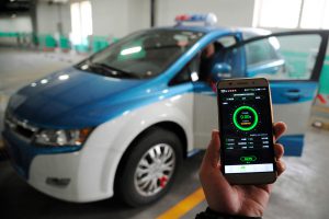 <p>An electric taxi in Taiyuan, Shanxi province, in need of a charge&nbsp;(Image: Alamy)</p>