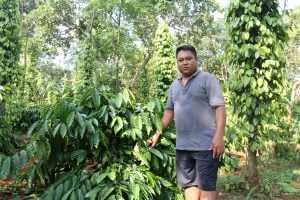 <p>Farmer Y Bel Eban in his coffee farm, Krong village, Buon Ma Thuot, Vietnam (Image: Karoline Kan/chinadialogue)</p>