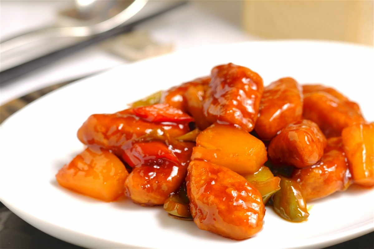 <p>“Sweet and Sour Omnipork” made from plant protein (Image: Omnipork)</p>
