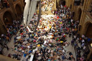 <p>Last April, protesters staged a mass &quot;die-in&quot; to draw attention to biodiversity loss&nbsp;at the Natural History Museum in London (Image: Extinction Rebellion)</p>