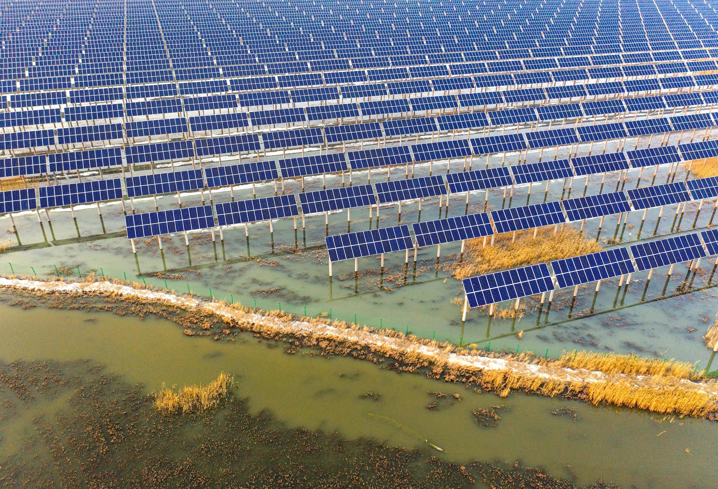<p>A solar power station built on prairie in Daqing, Heilongjiang province (Image: Alamy)</p>