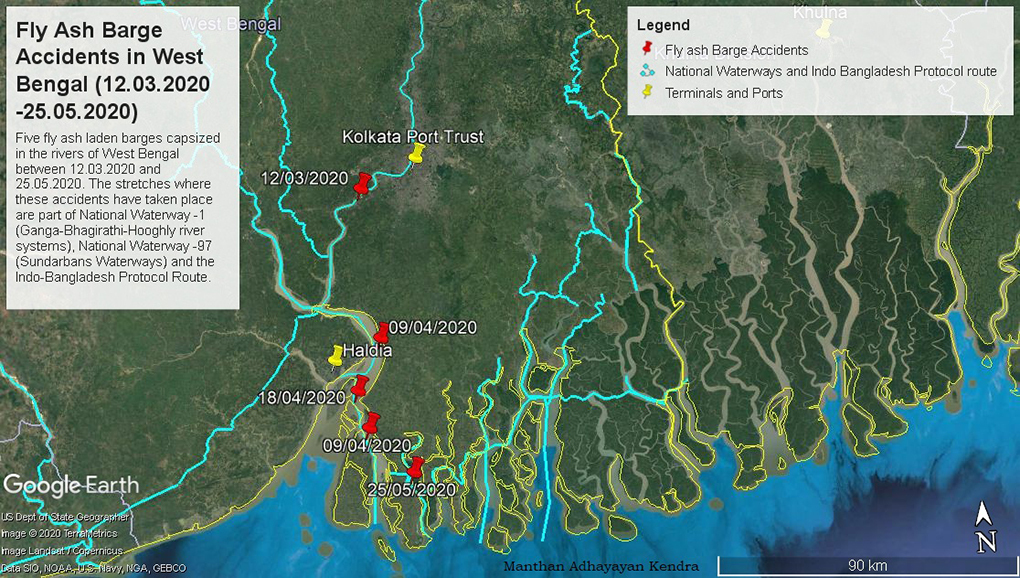 map of fly ash barge accidents in West Bengal