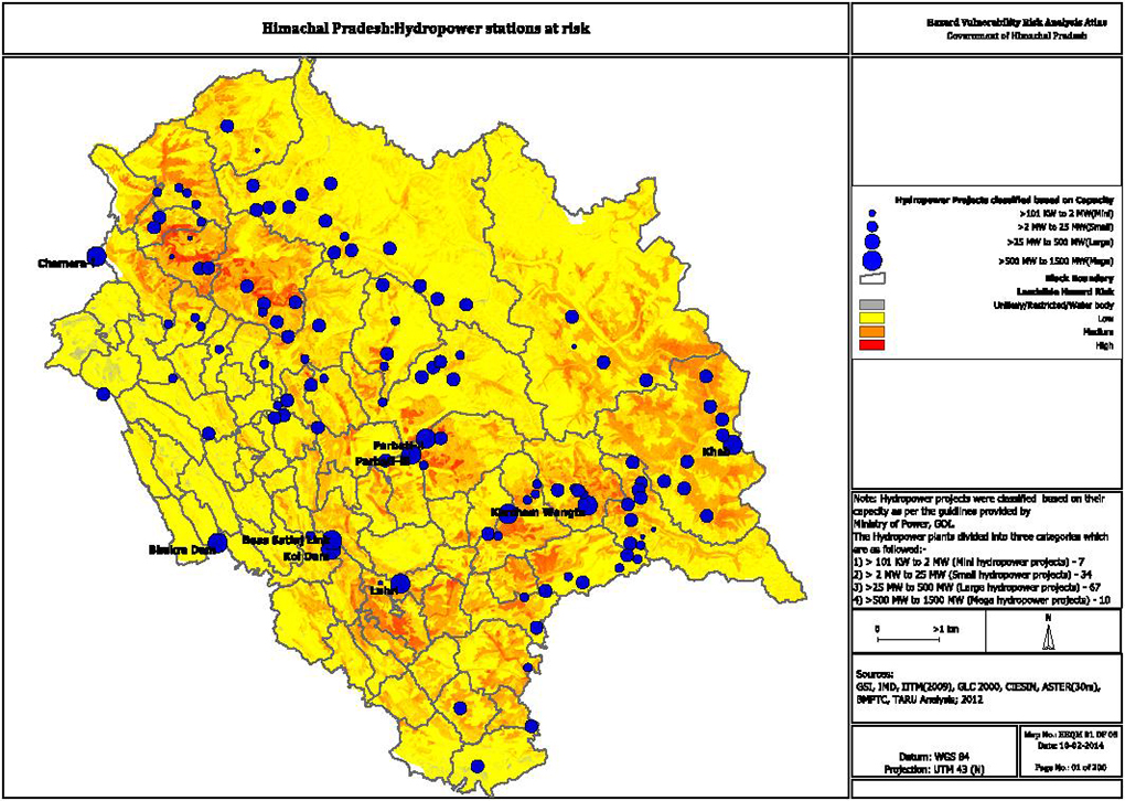 map of Himachal Pradesh hydropower stations at risk