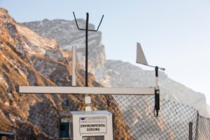 An automated weather station being powered by solar panels at Machapuchare Base Camp, Himalayas, Nepal.