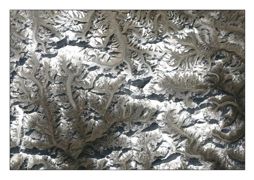 NASA Landsat satellite photograph showing glaciers in the Everest region [image by: NASA]