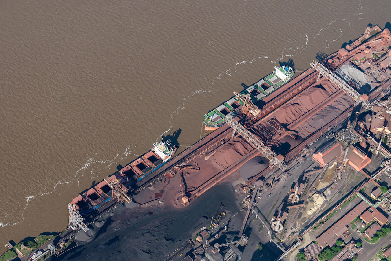 Aerial view of two cargo ships
