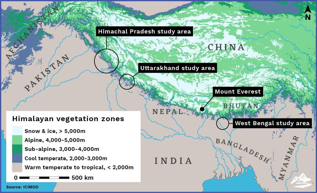 Vegetation zones in the Himalayas map, The Third Pole