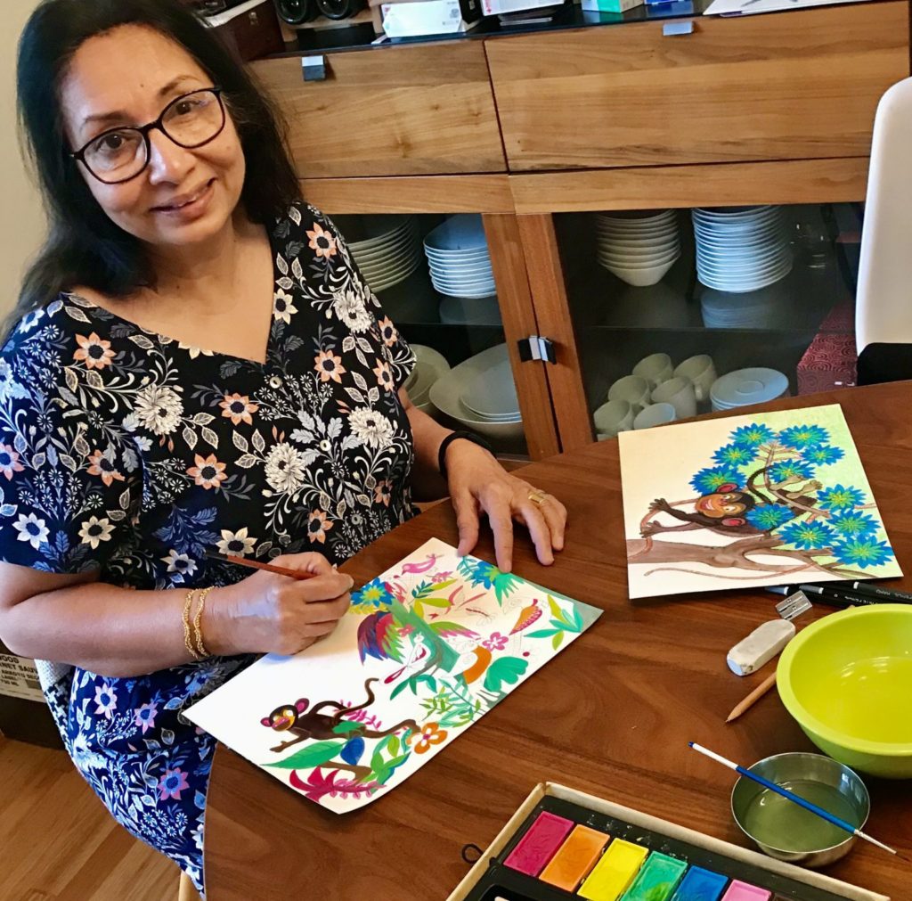 Rumana Husain illustrating her new storybook