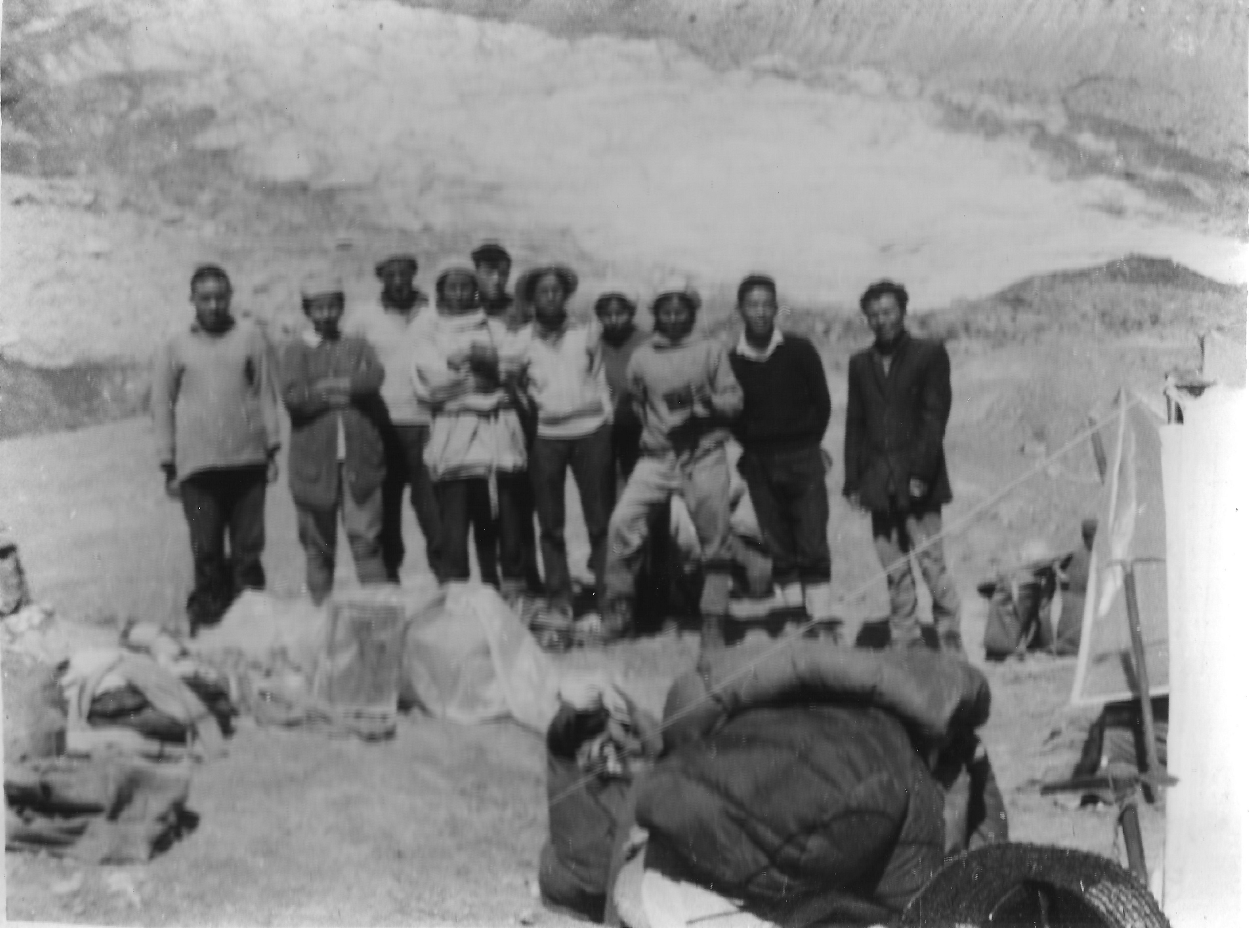 At the base camp, before the climb began. From left: Lama (porter), Shefali (member), Palgun (porter), Sujaya (leader), Pasang (Sherpa), Purnima (doctor), Nilu (member), Kamala (member), Gylgen (Sherpa), Gupta Ram (cook) [image by: Sudipta Sengupta]