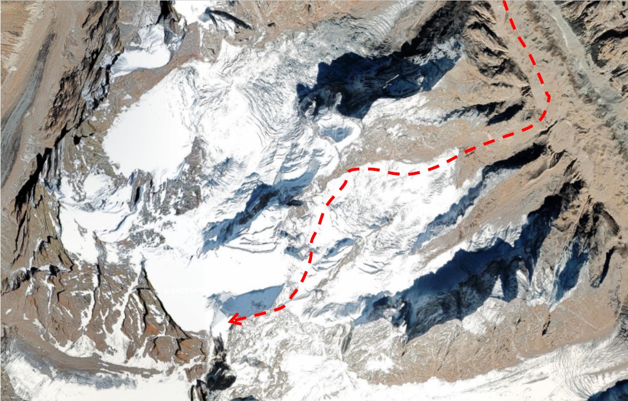 map of feeder glacier to Lalana adapted from Google Earth [Image by Sudipta Sengupta]
