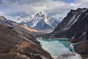 <p>尼泊尔阿玛达布朗峰（Ama Dablam）的冰川湖。图片来源：Zoonar GmbH / Alamy</p>