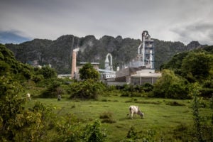 <p>Investments in high biodiversity areas, such as this cement factory at the foot of Phnom La’ang in Cambodia, are increasingly likely to be subject to litigation (Image: <a href="https://www.rounryphotography.com/" target="_blank" rel="noreferrer noopener">Roun Ry</a> / China Dialogue)</p>