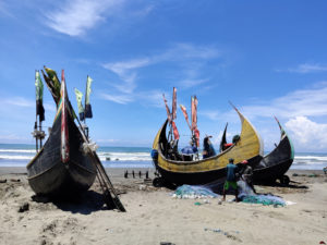 <p>In the southeastern corner of Bangladesh, boats lined up at the Holbonia fishing harbour, notorious as the starting point of illegal voyages to Malaysia by trafficked Rohingya refugees [Image by: Nazmun Naher Shishir]</p>
