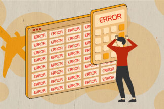 illustration of a man looking at a screen that says "error".