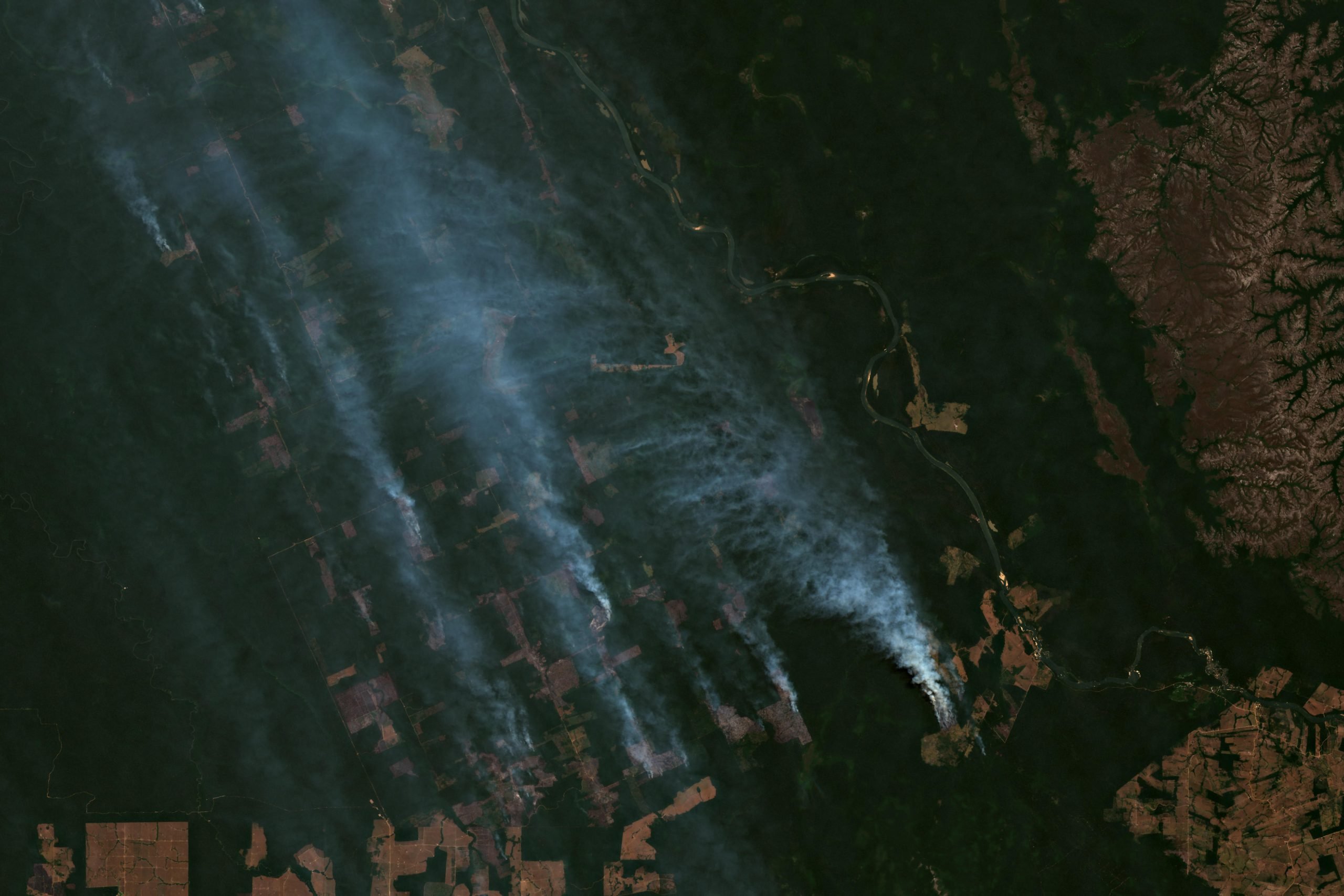 Aerial view of fires in the amazon
