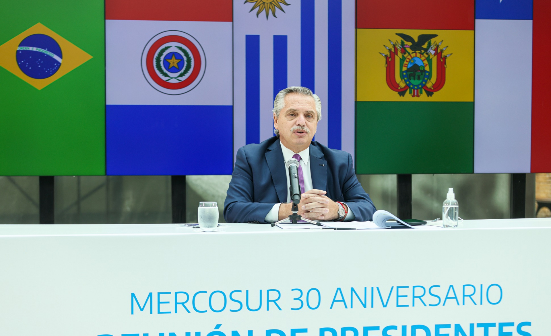 <p>El presidente argentino Alberto Fernández participa de la cumbre de aniversario de Mercosur (imagen: Presidencia de Argentina)</p>